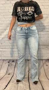 Bootcut acid wash jeans