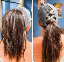 Load image into Gallery viewer, C.C. Criss-cross ponytail hat in khaki/beige
