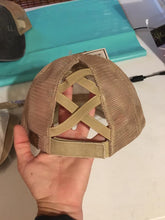 Load image into Gallery viewer, C.C. Criss-cross ponytail hat in khaki/beige
