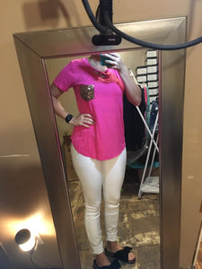 Fuchsia strappy top with sequin pocket