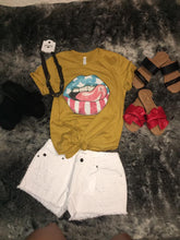 Load image into Gallery viewer, Mustard patriotic lip tee
