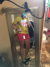 Load image into Gallery viewer, Mustard patriotic lip tee

