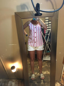 Pink stripe button down tank