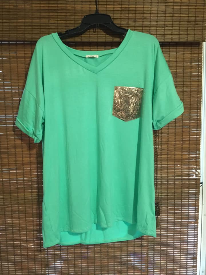PLUS Mint sequin pocket tee