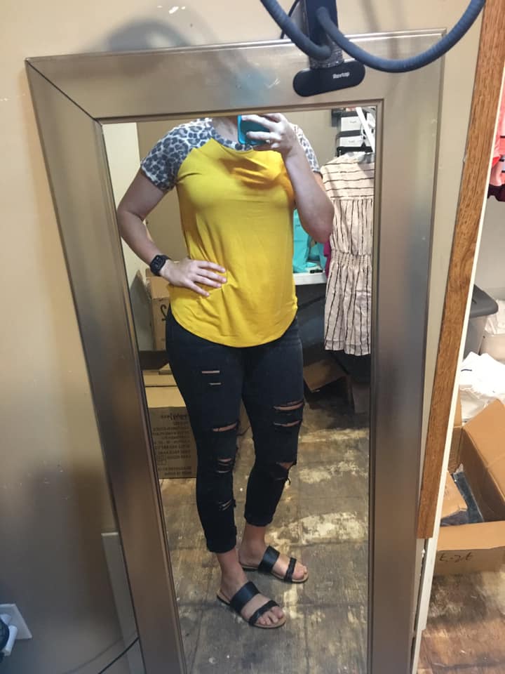 Mustard leopard sleeve top