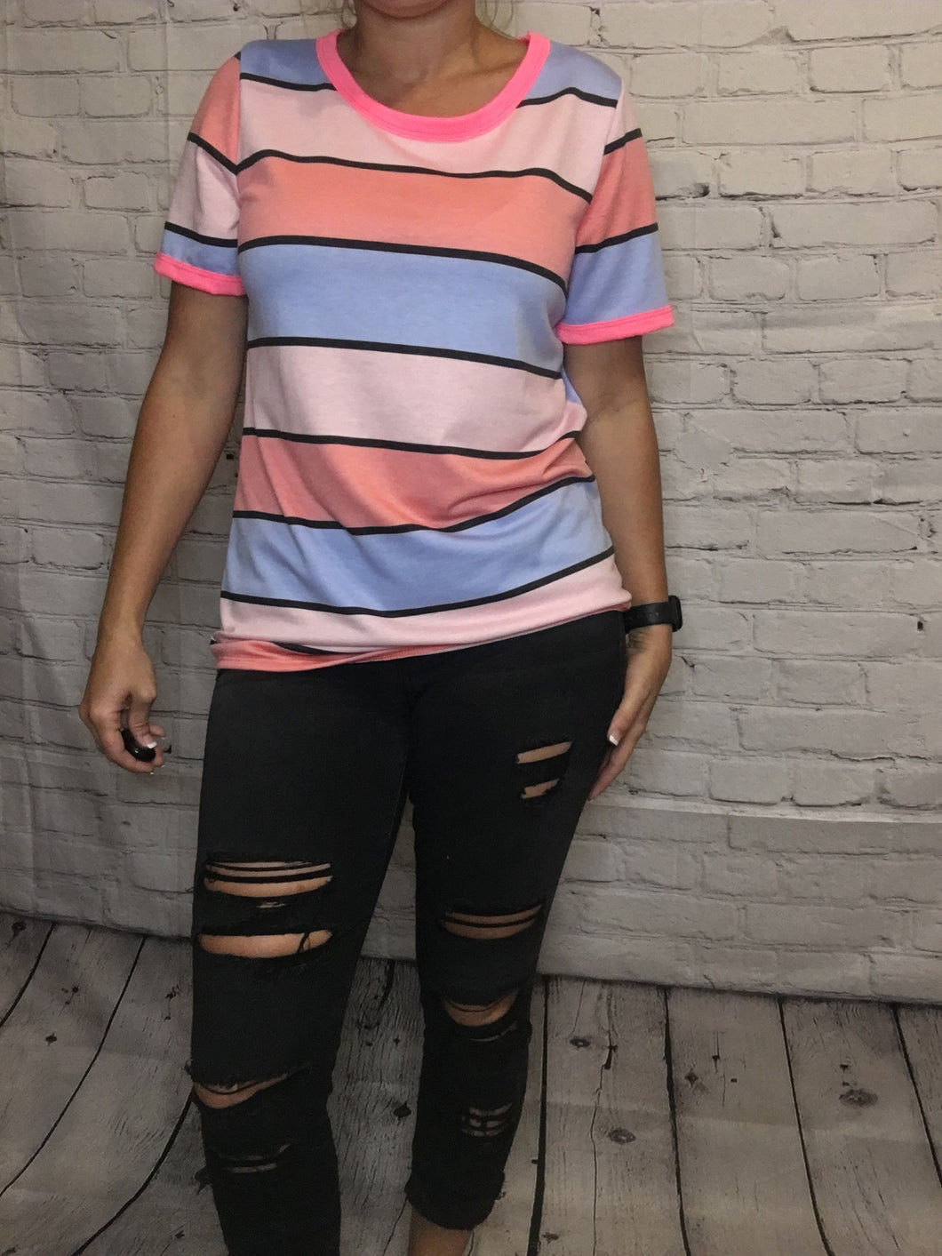 Multi color strip print shirt