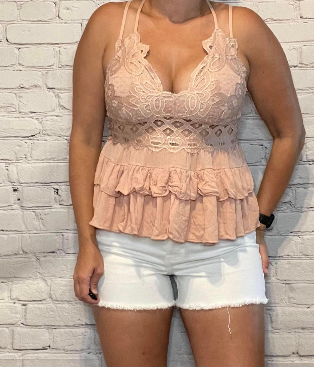 Misty Rose Cami Lace Ruffle tank