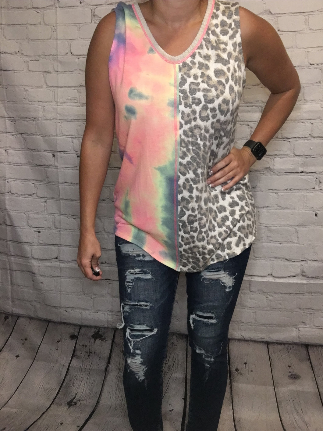 Tie dye & leopard tank
