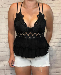 Black Cami Lace Ruffle tank